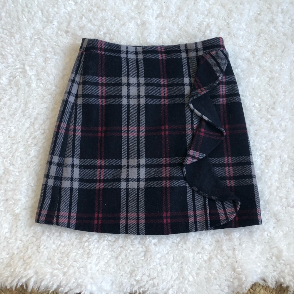 J. Crew Red & Navy Plaid Ruffle Skirt 0
